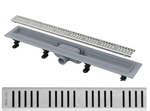 Трап линейный без порога с решеткой под кладку плитки AlcaPlast