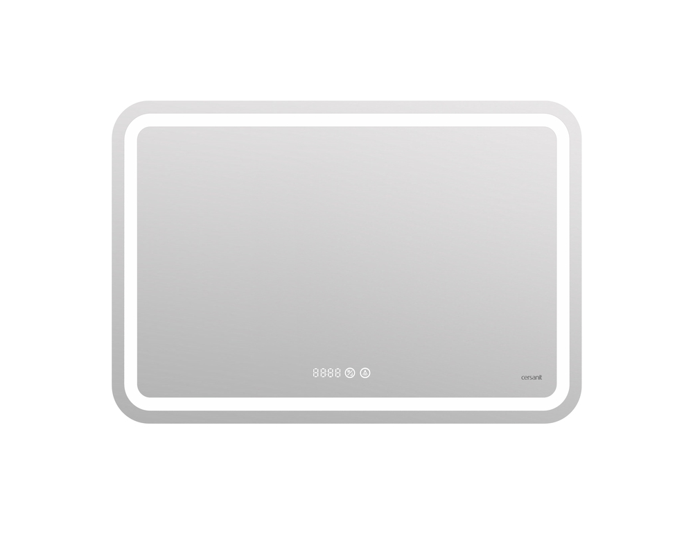 Зеркало LED 050 design pro 80x55 с подсветкой хол. тепл. cвет часы с антизапотев