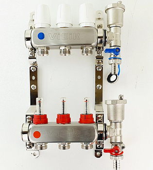 Коллек. группа с расходомерами 1"x3/4"  3 вых. VIEIR нерж (без воздухоотводчиков)