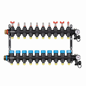 Коллекторная группа с расходомерами Federica Bugatti 1"х3/4" 10 вых.пластиковый (PUSH-фитинг или адаптер под евроконус)