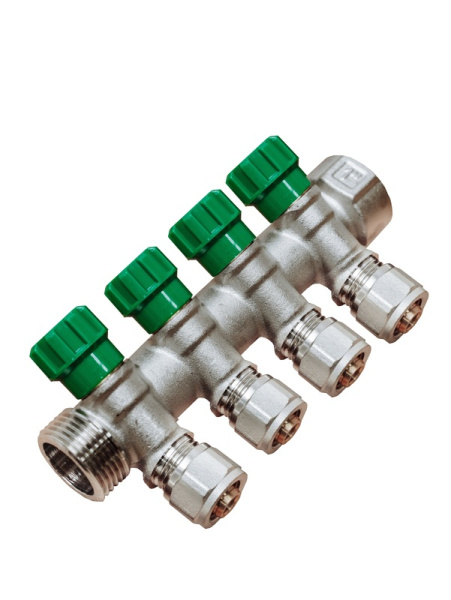 Коллектор Grosseto с кран-буксами 3/4"-16-4 вых.  (латунь никелированная)