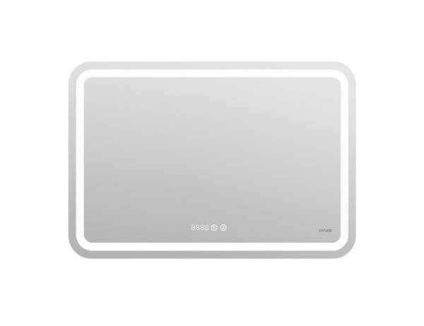 Зеркало LED 050 design pro 80x55 с подсветкой хол. тепл. cвет часы с антизапотев