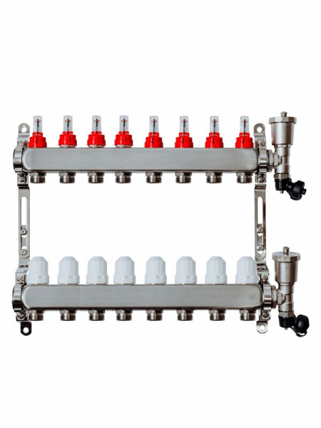 Коллекторная группа Grosseto с расходомерами 1"x3/4" 8 вых.  нерж 10 бар унив. кронштейн, автом. в/о