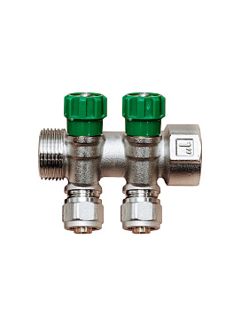 Коллектор Grosseto с кран-буксами 1"-16-2 вых.  (латунь никелированная)