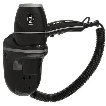 Фен для волос настенный "Puff-1800ВlB", черный, 1,8 кВт, с розеткой, 20,5х11х24 см