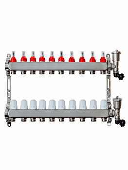 Коллекторная группа Grosseto с расходомерами 1"x3/4" 10 вых.  нерж 10 бар унив. кронштейн, автом. в/о