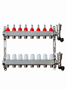 Коллекторная группа Grosseto с расходомерами 1"x3/4" 8 вых.  нерж 10 бар унив. кронштейн, автом. в/о