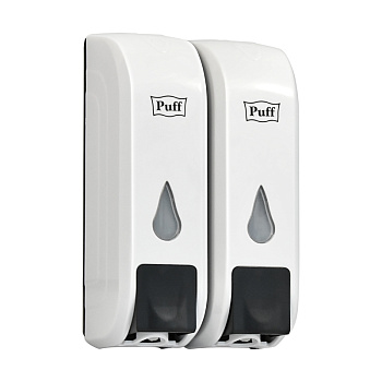 Дозатор для жидкого мыла пластиковый puff-8108, белый с черной кнопкой, 350+350 мл, 22х9х14 см 90х14