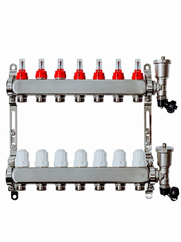 Коллекторная группа Grosseto с расходомерами 1"x3/4" 7 вых.  нерж 10 бар унив. кронштейн, автом. в/о