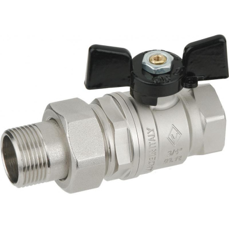 Кран шаровый BUGATTI 1 1/4" 1 1/4" вн/нар бабочка с разъем.соед. полн.проход I 922
