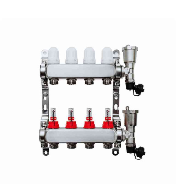 Коллекторная группа Grosseto с расходомерами 1"x3/4" 4 вых. нерж 10 бар унив. кронштейн, автом. в/о