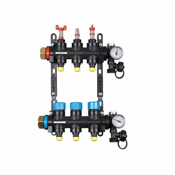 Коллекторная группа с расходомерами FB 1"х3/4" 3 вых. пластиковый (PUSH-фитинг или адаптер под евроконус)