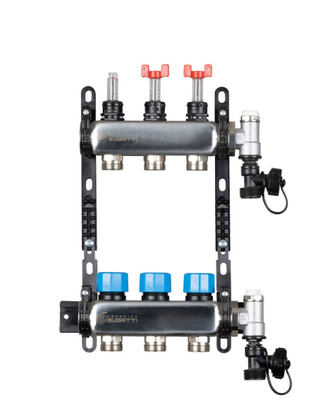 Коллек. группа с расходомерами 1"x3/4" 3 вых.  Federica Bugatti (нержавейка)