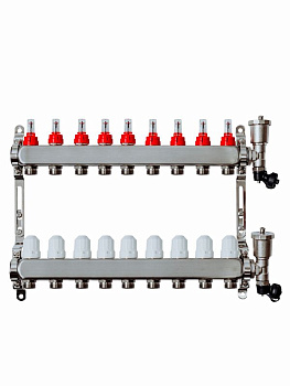 Коллекторная группа Grosseto с расходомерами 1"x3/4" 9 вых.  нержавейка 10 бар автом. в/о