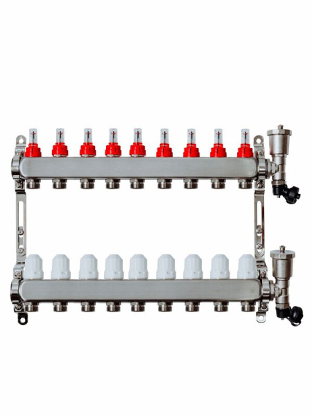 Коллекторная группа Grosseto с расходомерами 1"x3/4" 9 вых.  нержавейка 10 бар автом. в/о