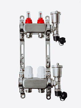 Коллекторная группа Grosseto с расходомерами 1"x3/4" 2 вых.  нерж 10 бар унив. кронштейн, автом. в/о