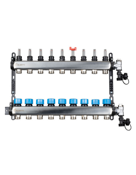 Коллекторная группа с расходомерами 1"x3/4" 9 вых. Federica Bugatti  нержавейка