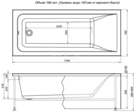 Ванна акриловая Aquanet BRIGHT 175*75  к/с8