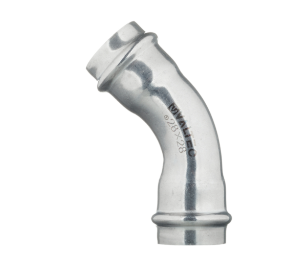 Угольник -пресс 45гр. в/в нер. сталь 28 мм Valtec