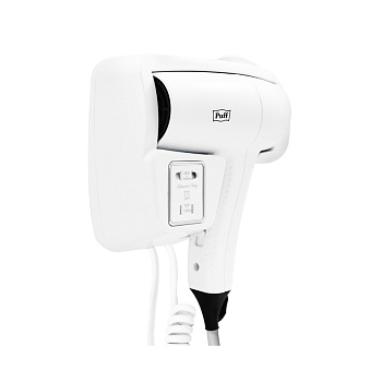 Фен для волос настенный "Puff-1201В", белый, с доп розеткой